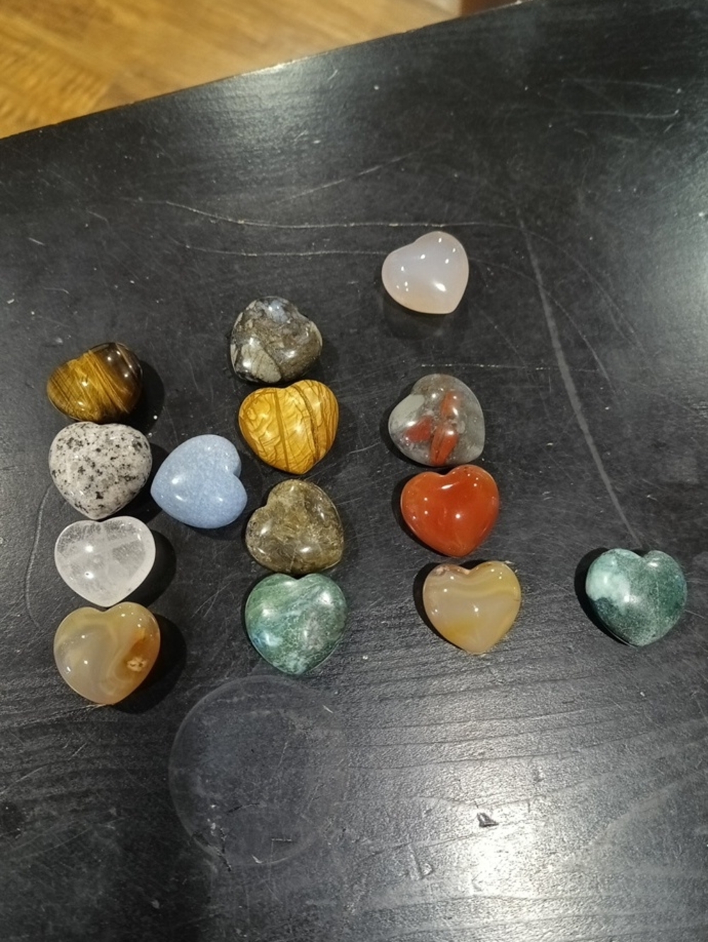 Assorted Heart-Shaped Gemstone Minis Crystal Lot Of 14